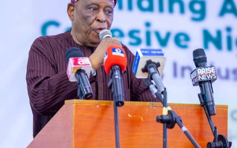 PHOTO: Former Governor of Ogun State and highly respected journalist, Chief Segun Osoba, addressing the biennial national convention of Nigerian Guild of Editors (NGE) at the International Conference Centre, Enugu, today.