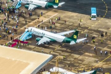 ANOTHER PHOTO: Aerial view of the Akanu Ibiam International Airport, Enugu, with the three Embraer jets that form the take-off fleet of Enugu Air, inaugurated today by Minister of Aviation and Aerospace Development, Festus Keyamo.Enugu Air is owned by the Enugu State Government under Gov. Peter Mbah.