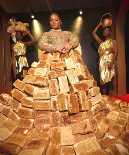 Dress Made From 500 Loaves Stuns African Film Awards In Lagos